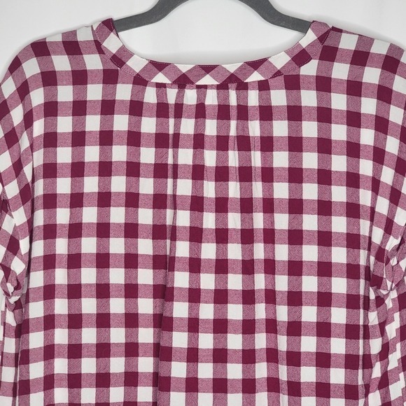 Liz Claiborne Womens  Top Size L Red White Plaid V Neck Country Cuffed Sleeve - Picture 6 of 9